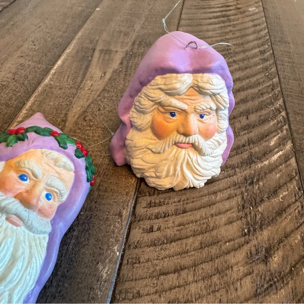 Vintage Santa Christmas Ornament Purple Ceramic Holiday Decor‎ Hand Painted